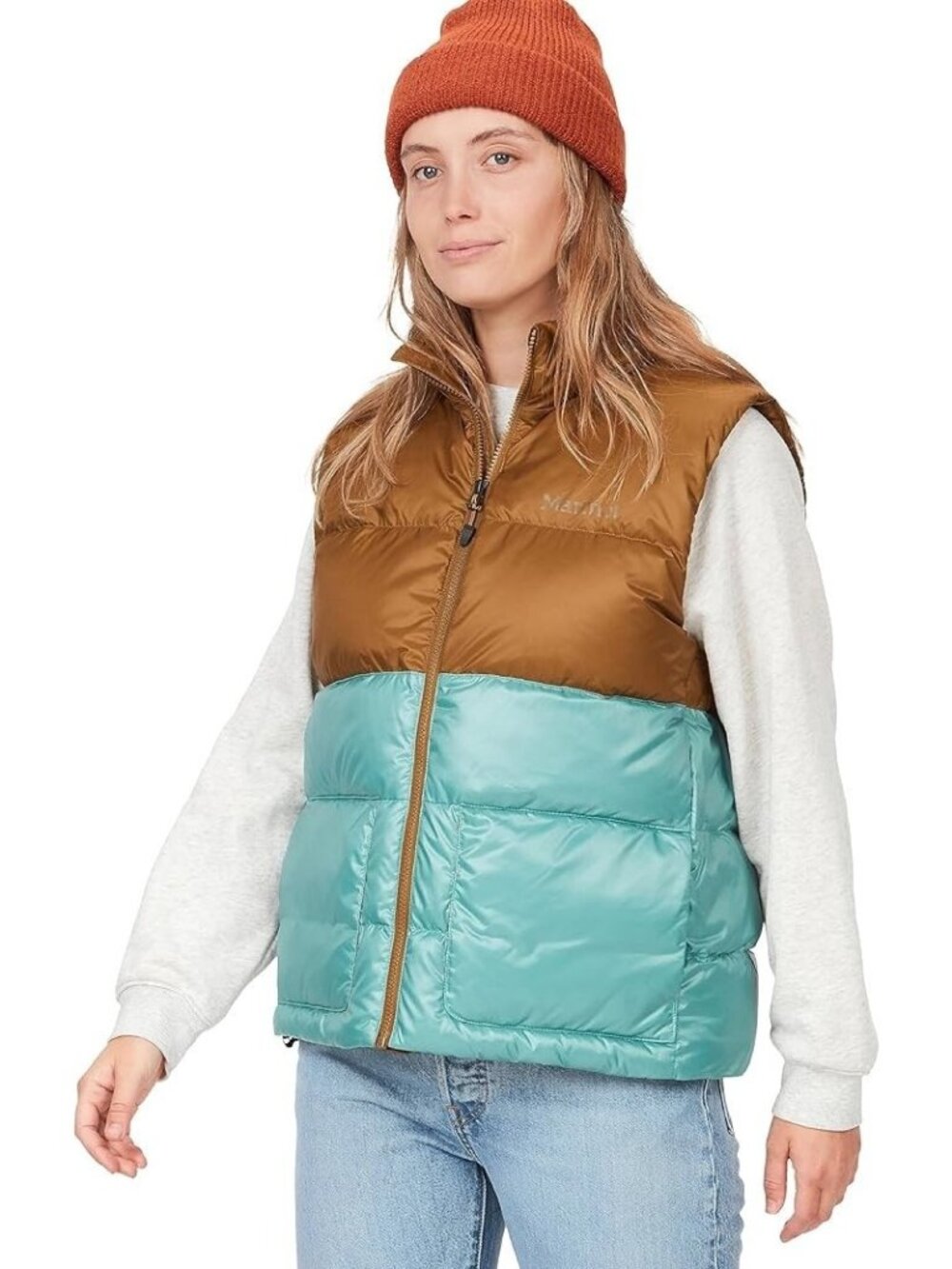 MARMOT GUIDES DOWN VEST Black Women's X-Large XL 700 Down Fill Puffer Blue Brown